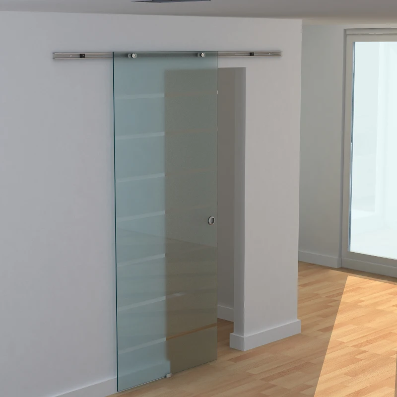 HOMCOM Porta Scorrevole Interna in Vetro Smerigliato e Satinato con Binario B3 in Alluminio per Bagno Cucina Studio Vetro 205x 90x 0,8cm