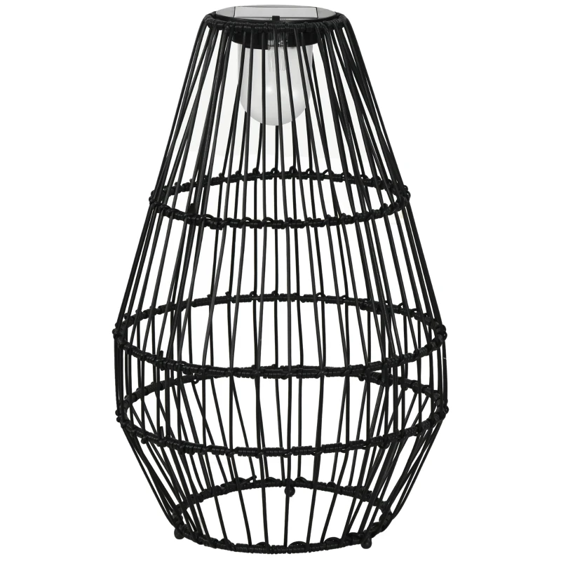 Outsunny Lampe à poser luminaire LED de jardin solaire en résine tressée imitation rotin - 34 x 34 x 56 cm noir