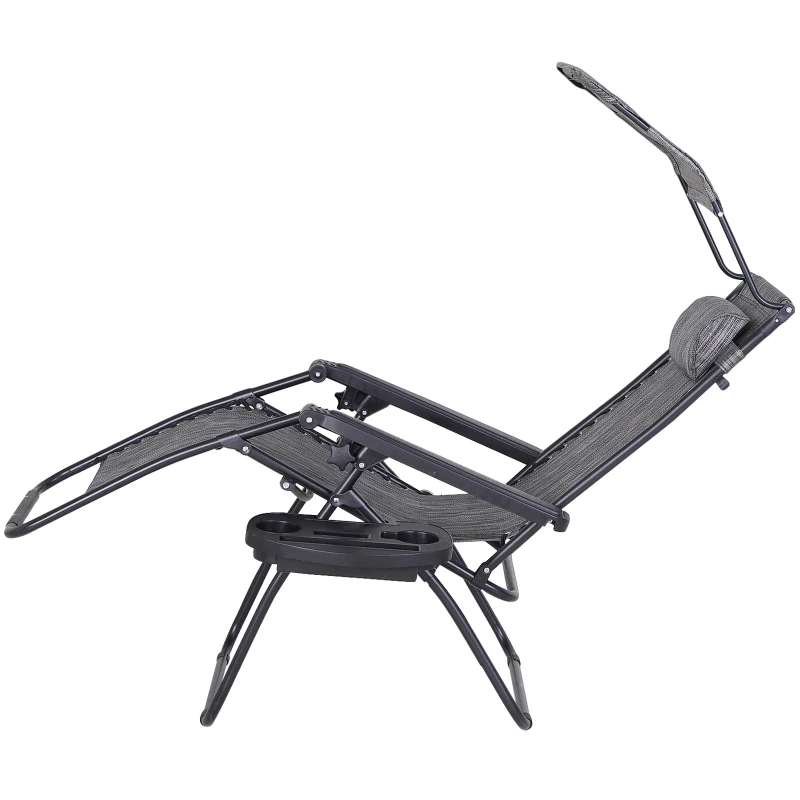 Outsunny Tumbona Plegable Silla de Gravedad Cero Reclinable con Toldo de Sombra con Bandeja Portavasos Portátil Texteline para Jardín Balcón Carga 150kg 90x65x110 cm Gris