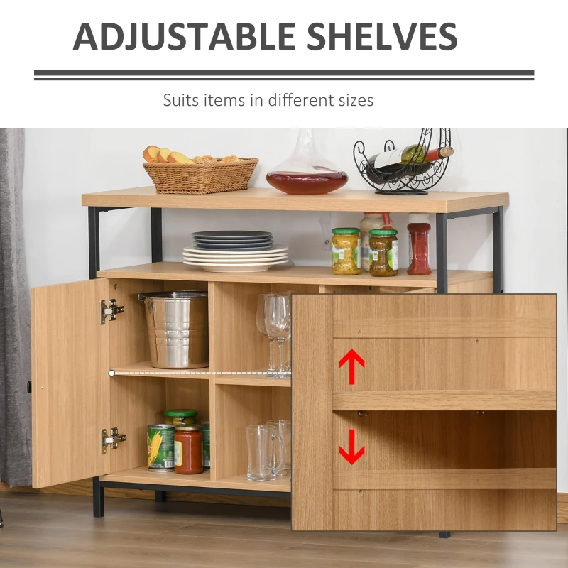 HOMCOM Sideboard Storage Cabinet Cupboard with Doors & Adjustable Shelves for Dining Room, Living Room, Kitchen, Oak Tone