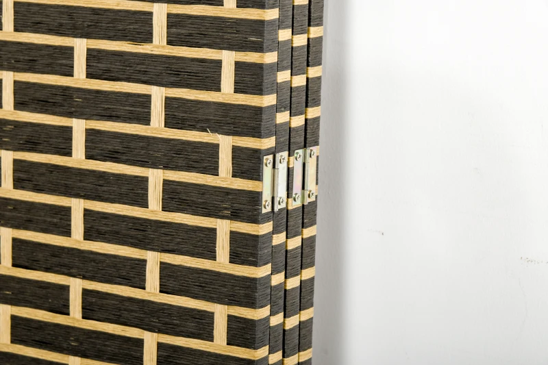 HOMCOM Paravent intérieur 4 Panneaux Pliables 180L x 180H cm séparateur de pièce Bois de peuplier Fibres de Papier tressée Chocolat Paille