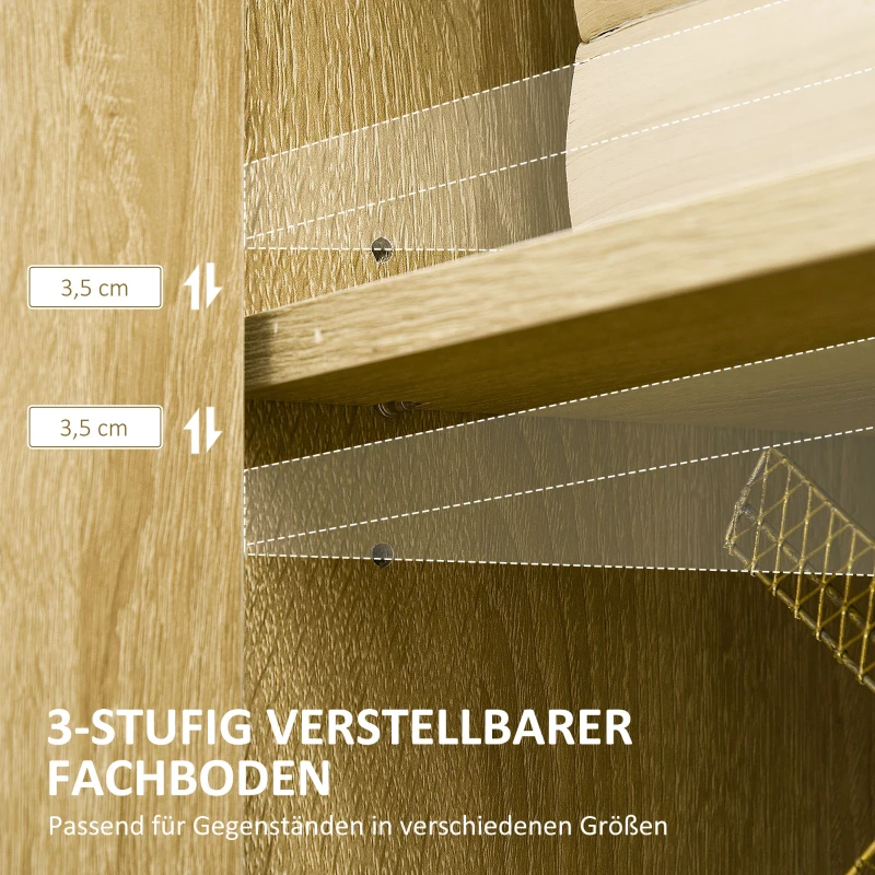 HOMCOM Kommode im Industrie-Design, Sideboard, Küchenschrank, 2 Regale, 2 Schränke, Schwarz + Natur
