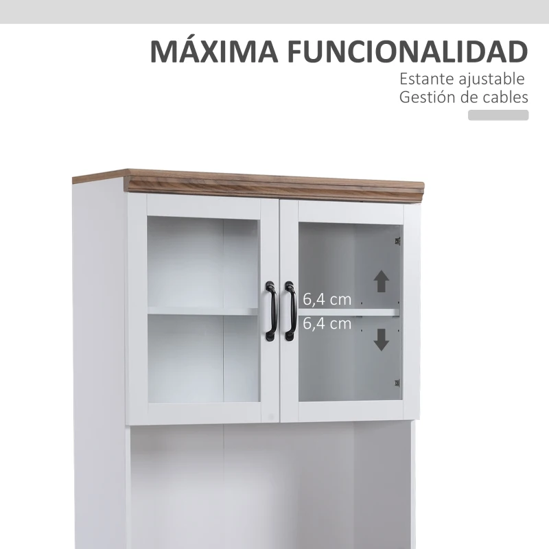 HOMCOM Aparador Alacena de Cocina Mueble Auxiliar con 2 Puertas de Vidrio y Baldas Ajustables 72x40x178 cm Blanco