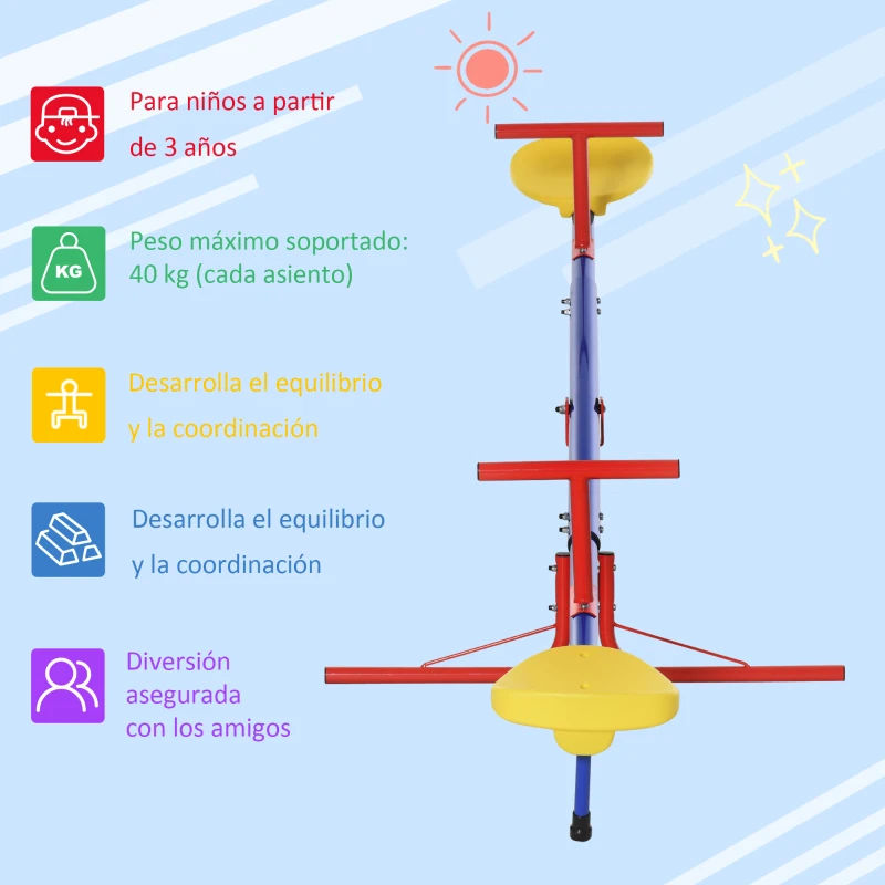 Outsunny Balancín Giratorio 360 Grados para Niños +3 Años con Base de 4 Varillas Postes de Tope y Asas Fáciles de Agarrar Patio Jardín