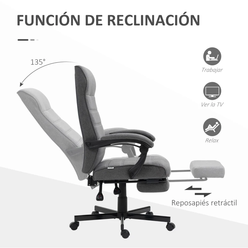 Vinsetto Silla de Oficina Reclinable con Altura Ajustable Reposabrazos y Reposapiés Retráctil 68x67x106-114 cm Gris