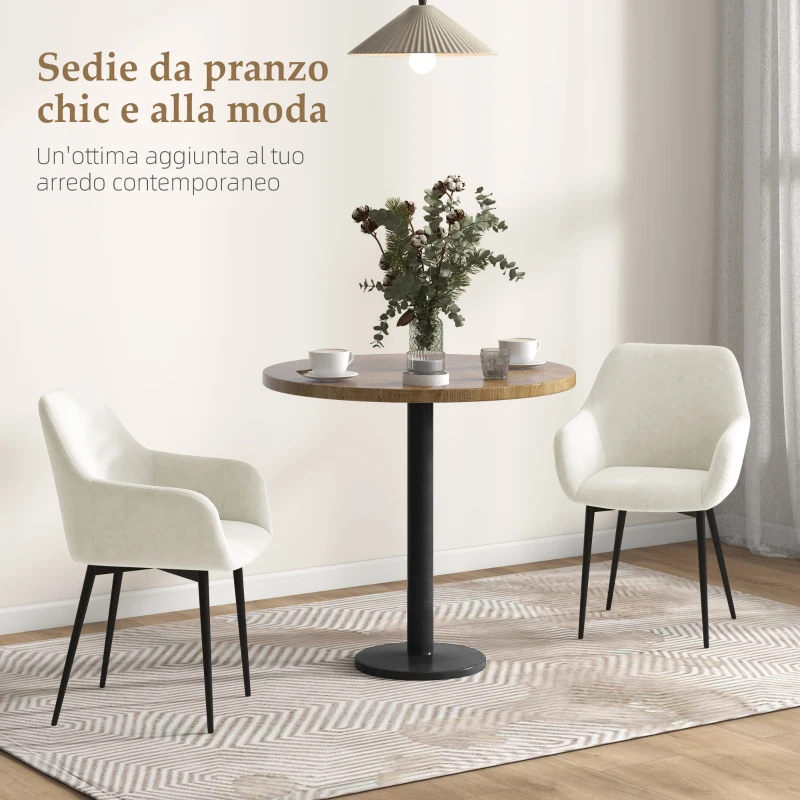 HOMCOM Set 2 Sedie da Pranzo Nordiche Imbottite con Braccioli Ricurvi in Tessuto Effetto Velluto, 54x57x80 cm, Crema