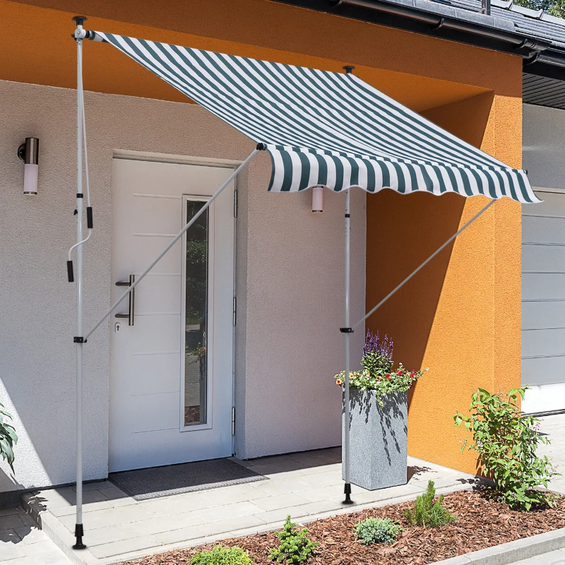 Outsunny Klemmmarkise mit Handkurbel höhenverstellbar Gelenkarmmarkise schmutzabweisend, witterungsbeständig Balkonmarkise 150cm breit Terrassenmarkise für Terrasse Balkon Veranda Grün