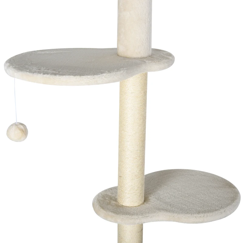 PawHut Arbre à Chat Poteau à griffer Hauteur réglable dim. 45L x 45I x 240-260H cm 2 niches 2 plateformes beige