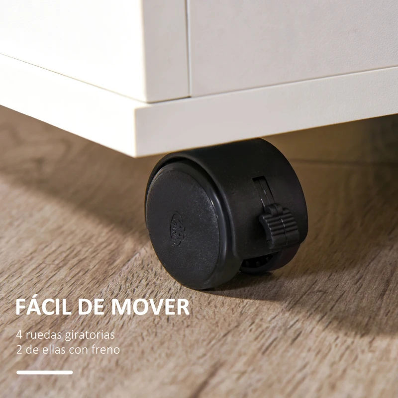 Vinsetto Cajonera Oficina con Cerradura y Ruedas Giratorias 3 Cajones Compacta 40x40x61,5 cm Blanco