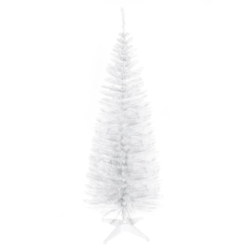 HOMCOM 5ft Unlit Artificial Christmas Tree, Pencil Slim Xmas Tree with Solid Stand and Realistic Branches, White