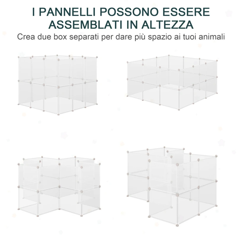 PawHut Recinto per Conigli, Cuccioli e Piccoli Animali Modulabile in Metallo e PP, 12 Pannelli da 35x45cm Bianco