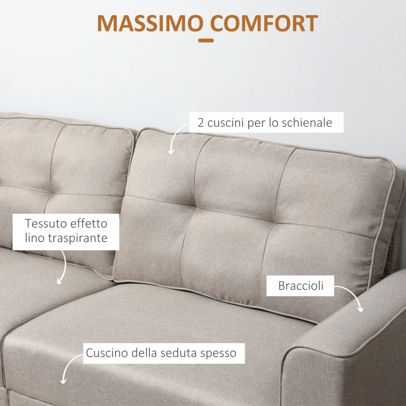 HOMCOM Divano 3 Posti Moderno con Rivestimento in Tessuto, 6 Gambe in Legno e Braccioli, Beige