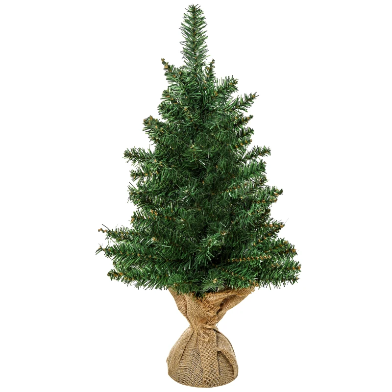 HOMCOM Albero di Natale Mini 60cm con 70 Rami Folti e Aghi Realistici in PVC, Base in Cemento e Iuta