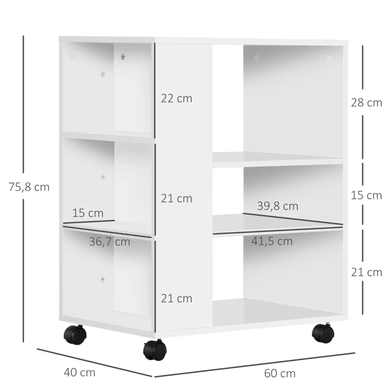 Vinsetto Armario para Impresora Mueble Auxiliar de Oficina Dormitorio Cocina Salón 60x40x75,8 cm Blanco