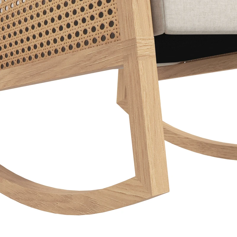 HOMCOM Fauteuil à bascule rocking chair design tissu effet lin accoudoirs cannage style bohème structure en d'hévéa gris clair