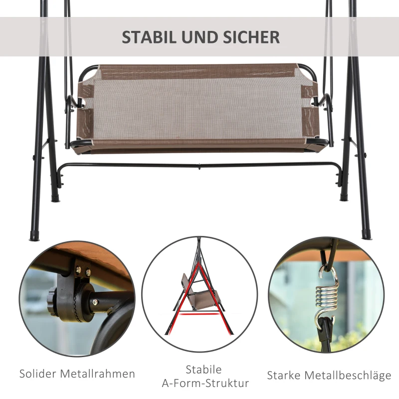 Outsunny 2-Sitzer Hollywoodschaukel Outdoor Gartenliege UV-beständig Hochwertiges Metallrohr winkeleinstellbar Braun
