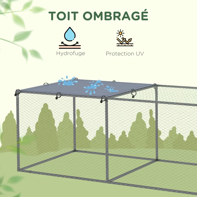 PawHut Enclos poulailler cage clapier extérieur 3 m² pour petits animaux dim. 3 x 1 x 0,8 m acier galvanisé