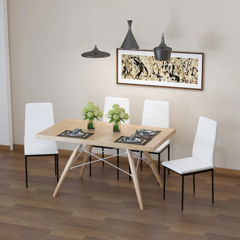 HOMCOM Set 4 Sedie Imbottite per Soggiorno o Sala da Pranzo, Sedie da Cucina Moderne, in Metallo e Tessuto Bianco