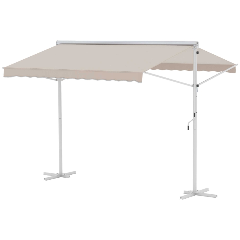Outsunny Toldo de Pie Independiente 300x295x255 cm con Manivela Doble Cara Ángulo Ajustable Portátil Protección Solar para Jardín Terraza Patio Beige