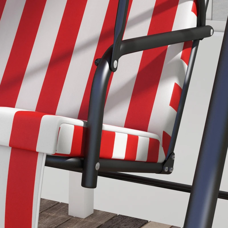 Outsunny Balancelle de Jardin 3 Places Toit Inclinaison réglable Coussins Assise et Dossier Acier Noir Polyester Rouge