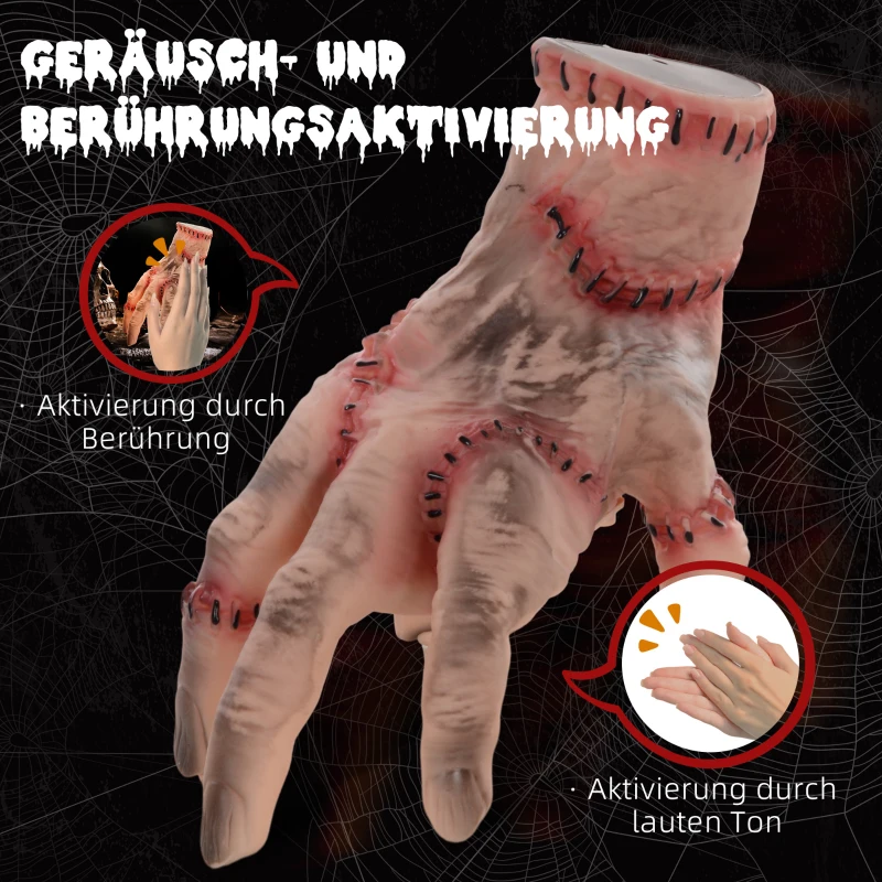 HOMCOM Horror-Hand, Helloweendeko, aktiviert mit Geräusche/Berührung, beweglich, Sound(m-6)