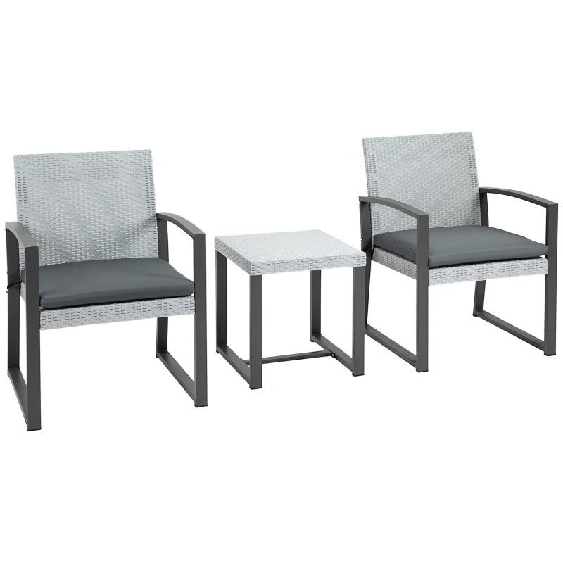 Outsunny Polyrattan Sitzgruppe für 2 Personen Balkonmöbel Set mit Beistelltisch mit Sitzkissen Stahl Schwarz+Grau