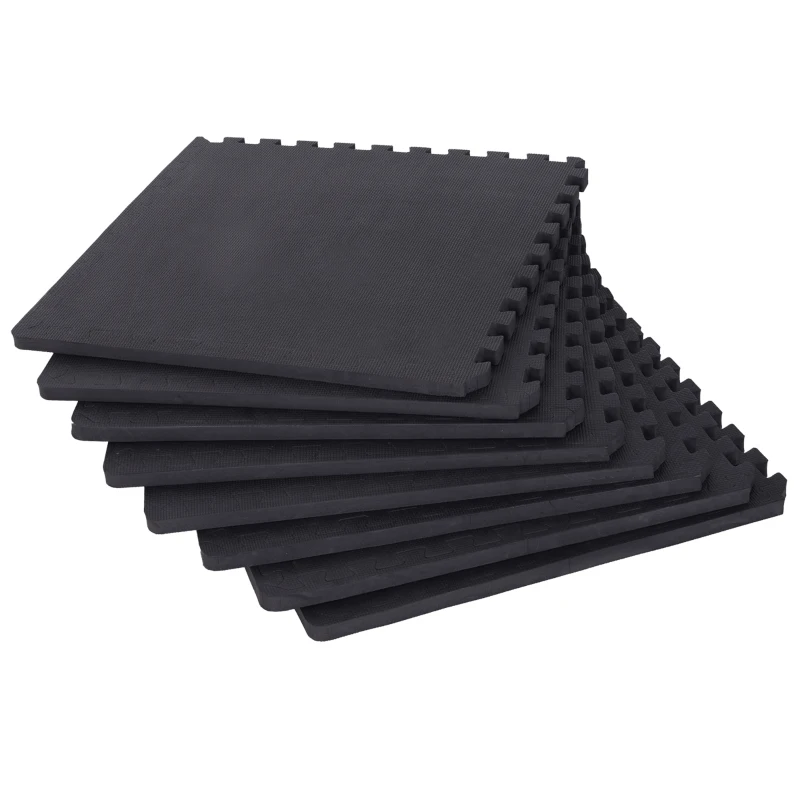 HOMCOM Tappeto Palestra per Fitness in EVA, Tappetino Yoga Antiscivolo da 8 Pezzi per Yoga Pilates Casa, 63.5x63.5x2cm, Nero
