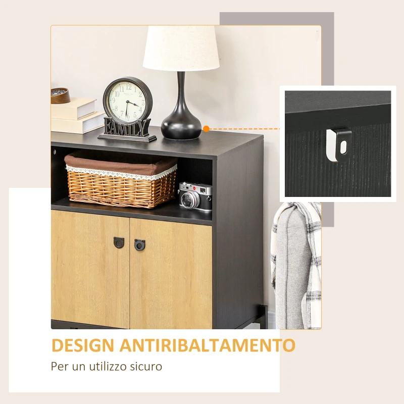 HOMCOM Mobiletto da Salotto a Doppia Anta con 5 Ripiani aperti in Truciolato, 120x40x74cm