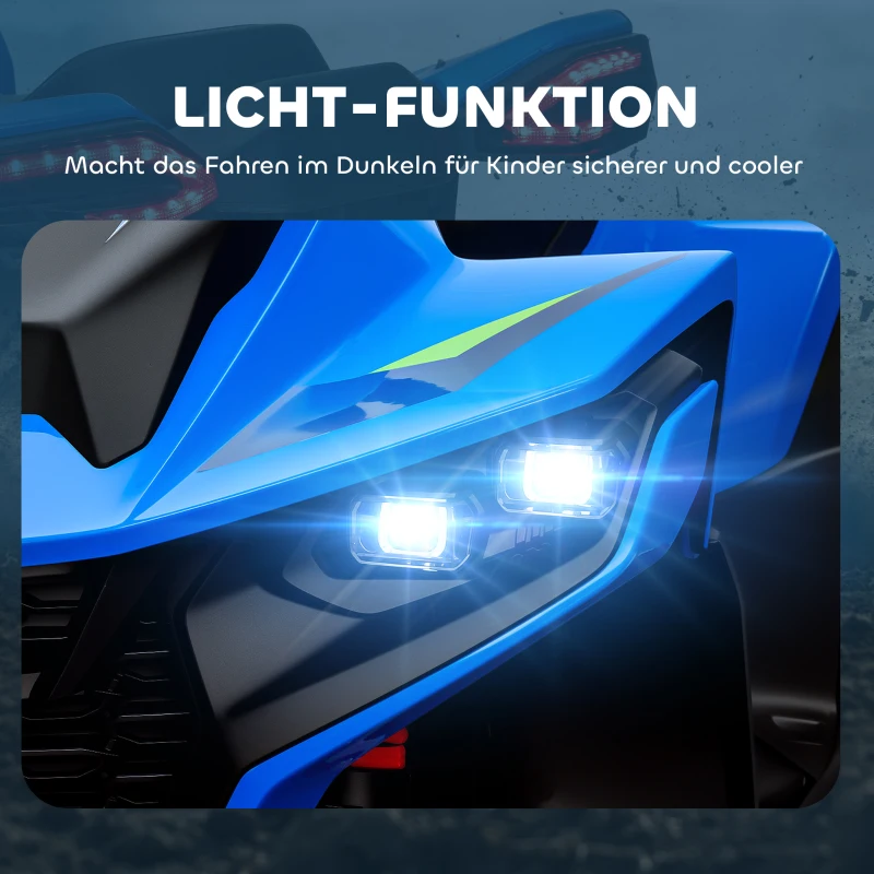 AIYAPLAY Elektroquad für Kinder, 3-6 km/h, LED-Scheinwerfer, Musik, USB, für 3-8 Jahre, Blau