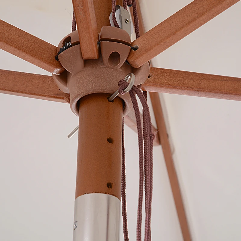 Outsunny Ombrellone da Giardino Inclinabile 2x1.5m a 6 Stecche con Palo in Legno di Abete e Corda, Beige