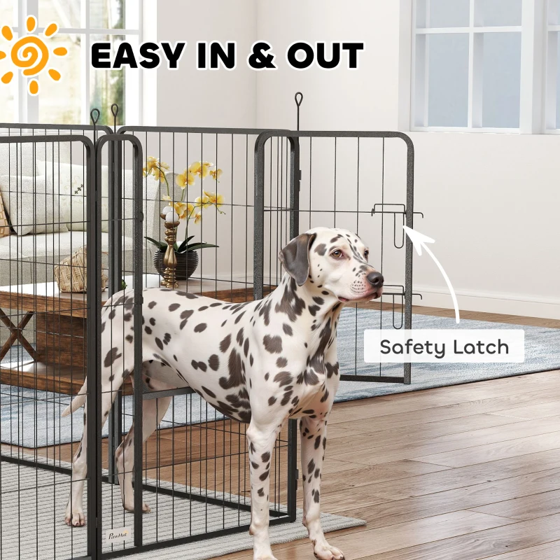 PawHut Eight-Panel Dog Playpen with Door, for Large Dogs, Indoors, Outdoors, 100cm Tall, Black