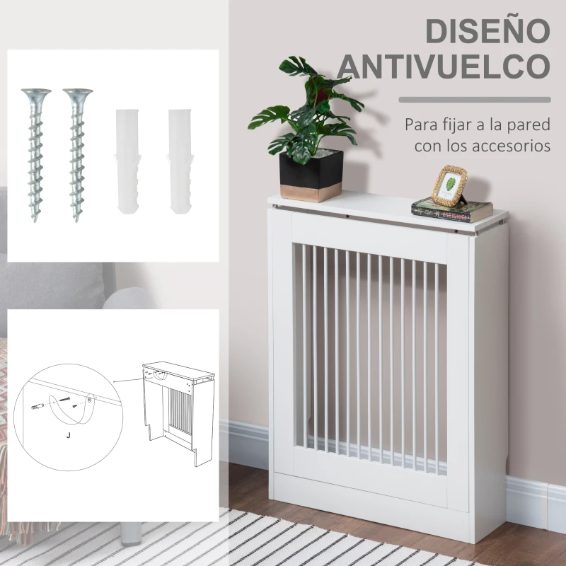 HOMCOM Cubierta de Radiador Cubre Radiador Moderno Pintado de MDF con Estante Superior para Salón Dormitorio 60x18x84 cm Blanco