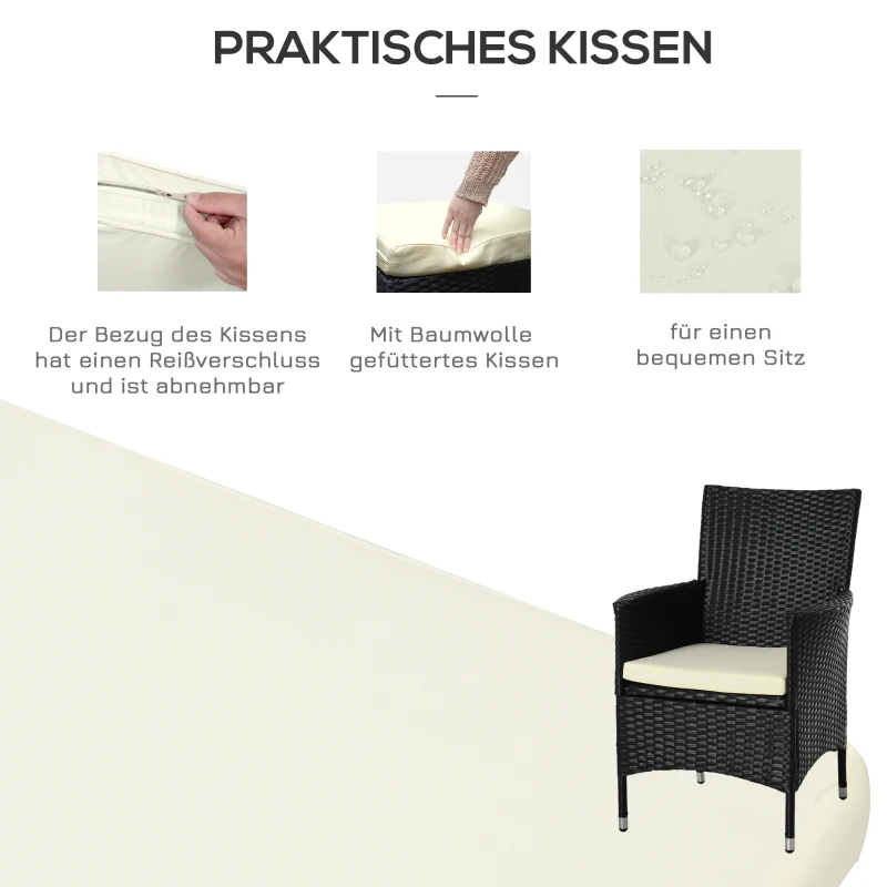 Outsunny Balkonmöbel Set für 2 Personen Sitzgruppe Rattan Gartenset Polyrattan Schwarz