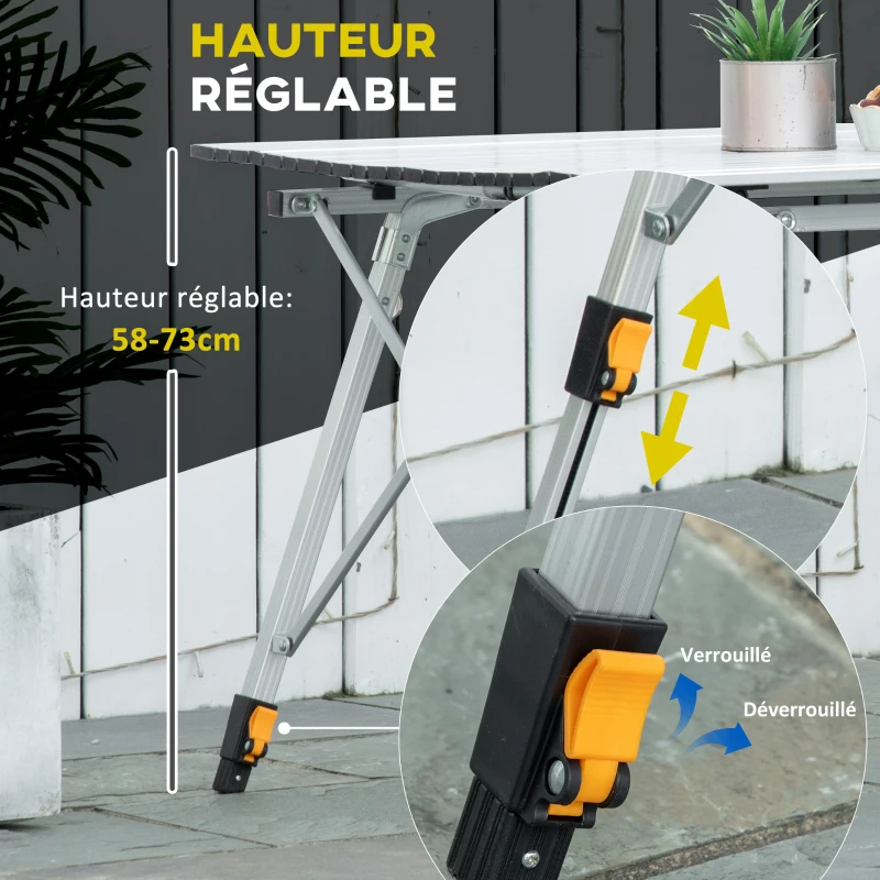 Outsunny Table pliante en aluminium table de camping table de jardin 6 personnes hauteur réglable + sac de transport
