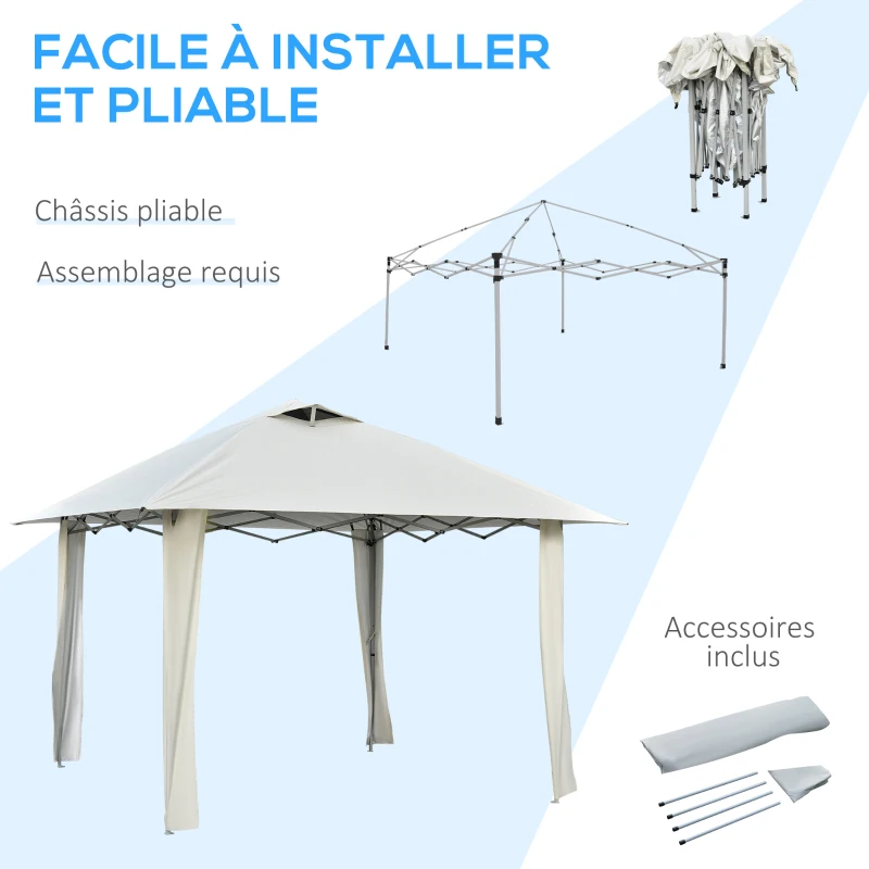 Outsunny Tonnelle barnum de jardin pop-up pliant 3 x 3 m acier époxy polyester anti UV crème