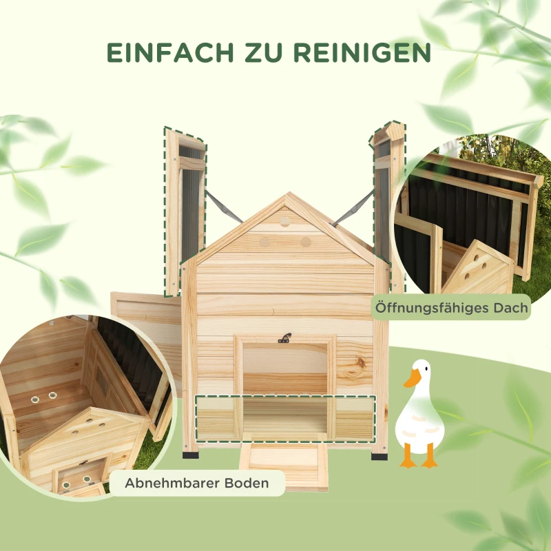 PawHut Entenhaus Entenstall Kleintierstall, wetterbeständig, 2 Eingänge, 2 Rampen, 78 x 90 x 92 cm, 'Natur + Schwarz(m-4)