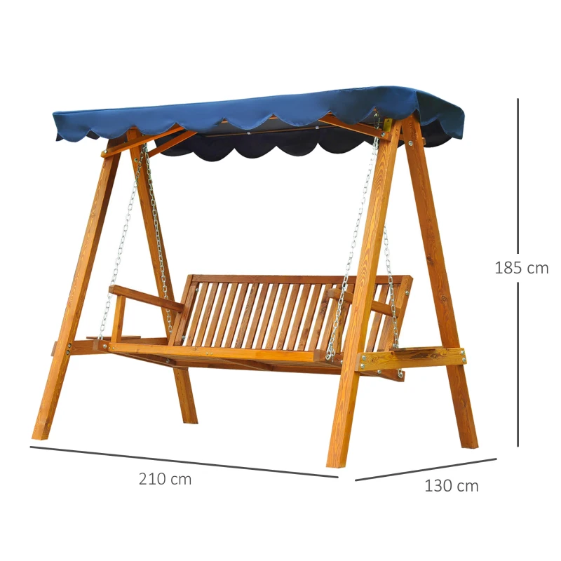 Outsunny Dondolo da Giardino 3 Posti in Legno con Baldacchino 210x 130x 185cm