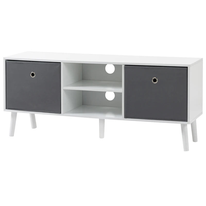 HOMCOM Mueble de TV para Televisores de hasta 50" con 2 Cajones de Tela y Estantes Abiertos110x29x46,5 cm Blanco y Gris