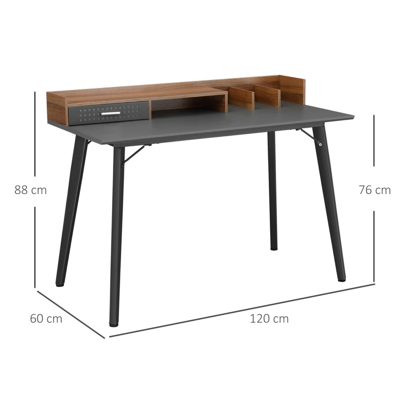 HOMCOM Small Computer Desk with Monitor Stand, Drawer and Storage Compartments, Home Office Desk for Small Spaces, Study Table, Black