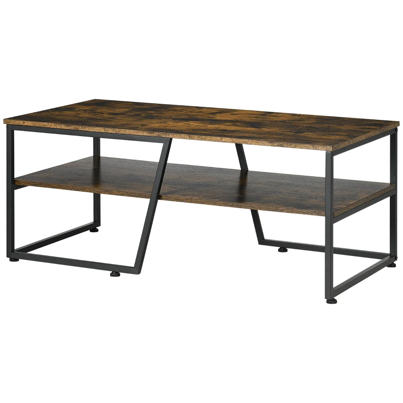 HOMCOM Table basse rectangulaire au style industriel 1 plateau et 1 étagère de rangement métal 106 x 55 x 45 cm