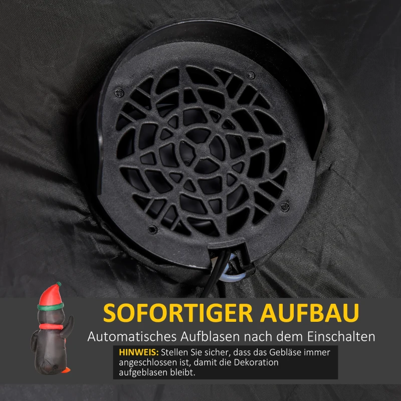 HOMCOM Aufblasbarer Weihnachts-Pinguin 1,6 m Weihnachtsdekoration mit Lichtern Weihnachten beleuchtete Party-Dekoration automatisches Aufblasen wetterfest Polyester-Stoff Mehrfarbig 79 x 67 x 155 cm