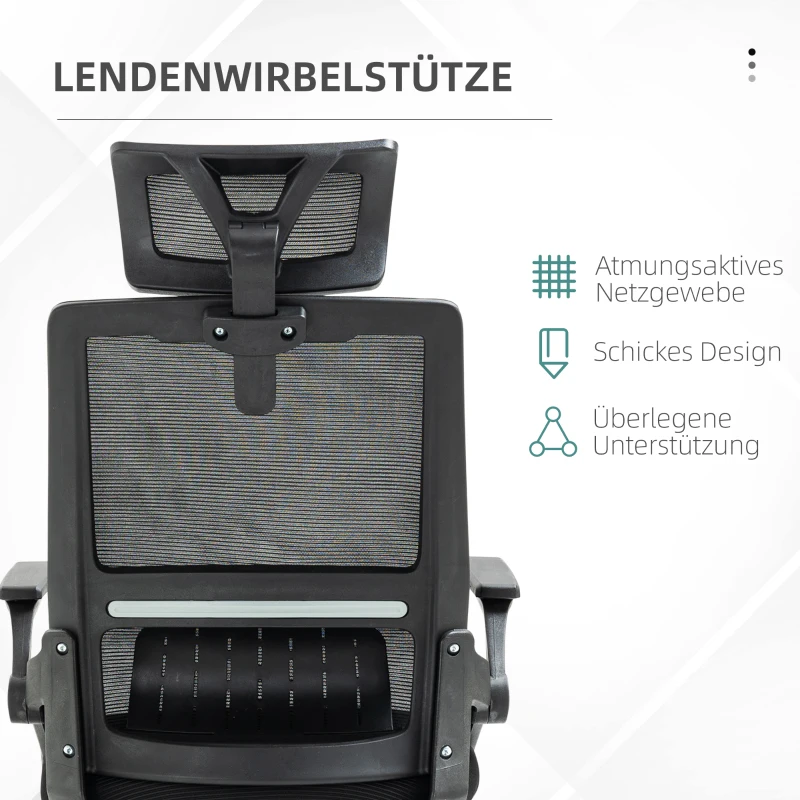 Vinsetto Bürostuhl Schreibtischstuhl Office-Stuhl, höhenverstellbar, 1 Kopfstütze, 60 x 61 x 121,5 cm. Schwarz