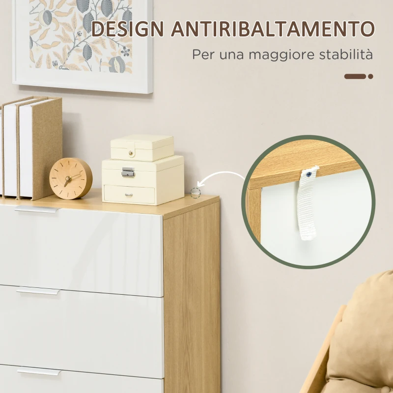 HOMCOM Cassettiera con 4 Cassetti per Soggiorno e Camera da Letto con Maniglie in Lega di Alluminio, 70x35x92cm, Bianco