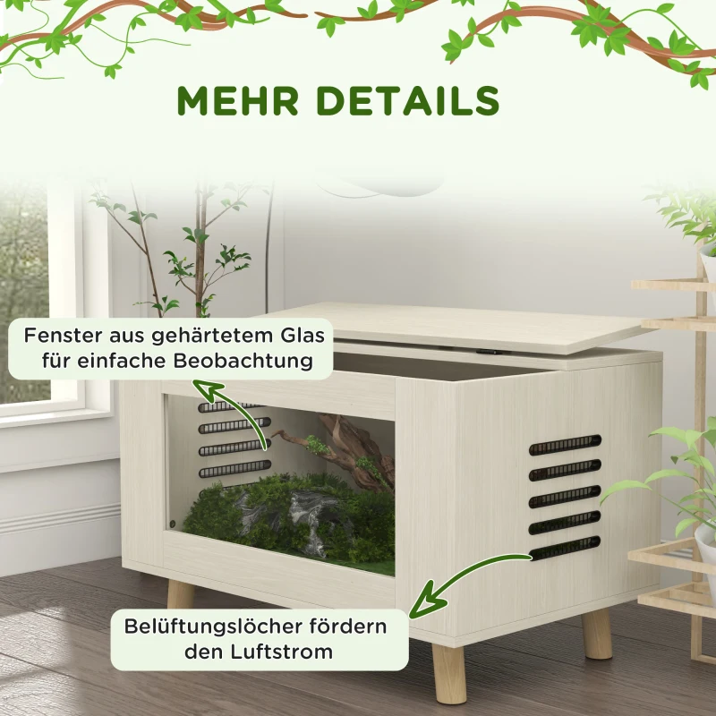 PawHut Reptilien-Box, Terrarium, Vivarium, Hartglasfenster, 80 x 50 x 50 cm, Weiß
