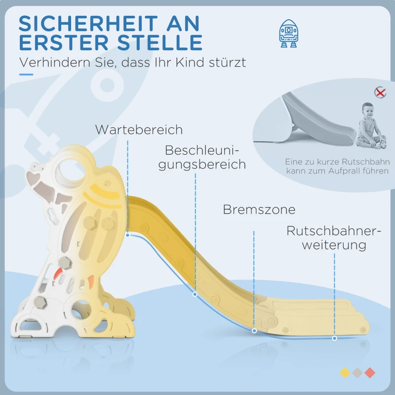 AIYAPLAY Rutsche für Kinder 1,5 bis 3 Jahre, Raketen-Design, Sticker-Set, grau, 157 x 46,5 x 80 cm