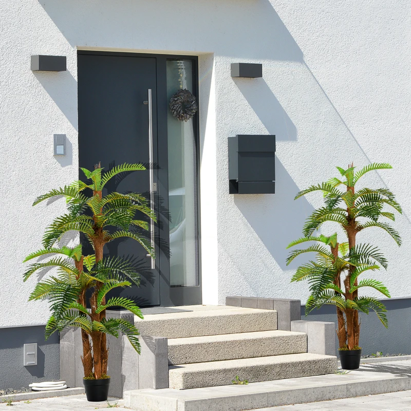 Outsunny Set of 2 Artificial Plant Tropical Fern in Pot, Fake Plants for Home Indoor Outdoor Decor, 150cm, Green