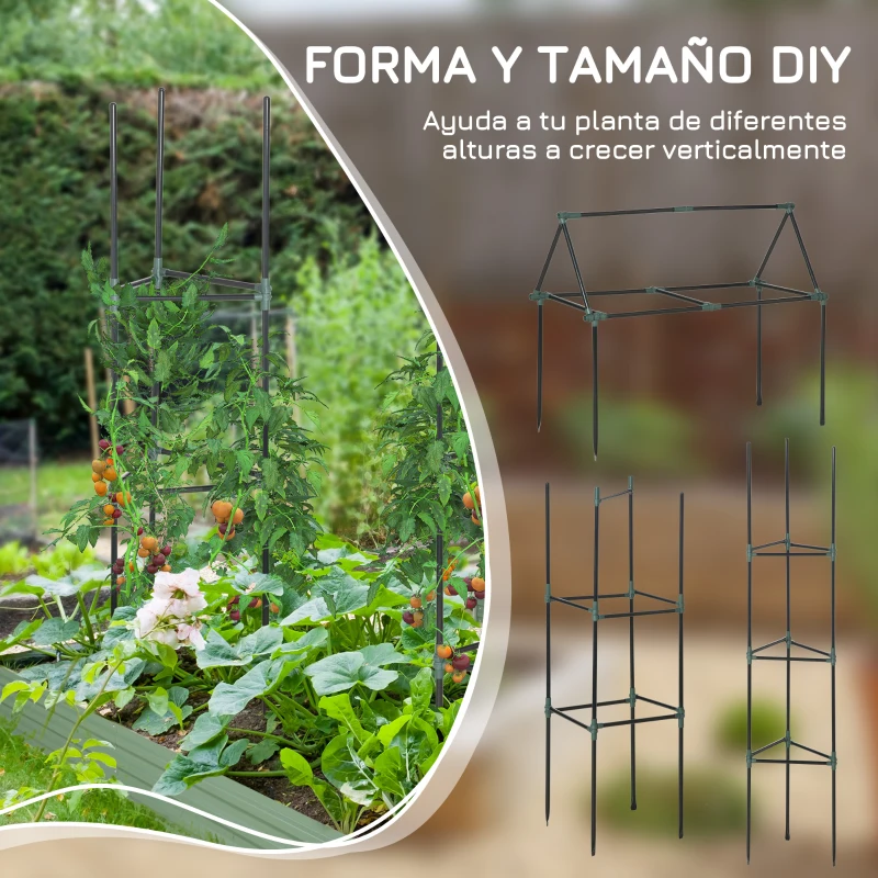 Outsunny Juego de 3 Enrejados de Jardín Soportes para Plantas Trepadoras con Marco de Acero 38x38x182 cm Verde