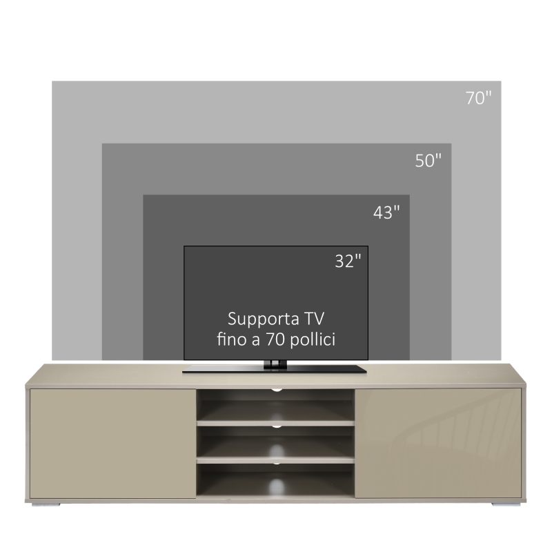 HOMCOM Mobile TV Basso per TV 70" max in MDF Grigio con 3 Ripiani Aperti e 2 Armadietti, 160x39x41.2 cm