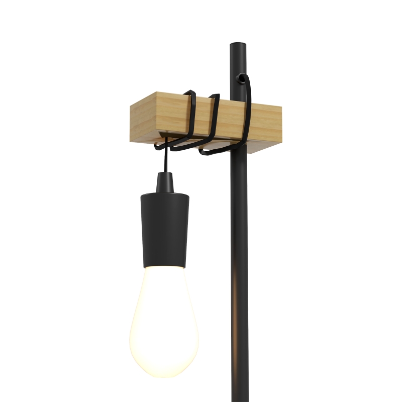 HOMCOM Tischlampe, Industrial Stil, inkl. LED, Metallrahmen, höhenverstellbar, schwarz+Holz