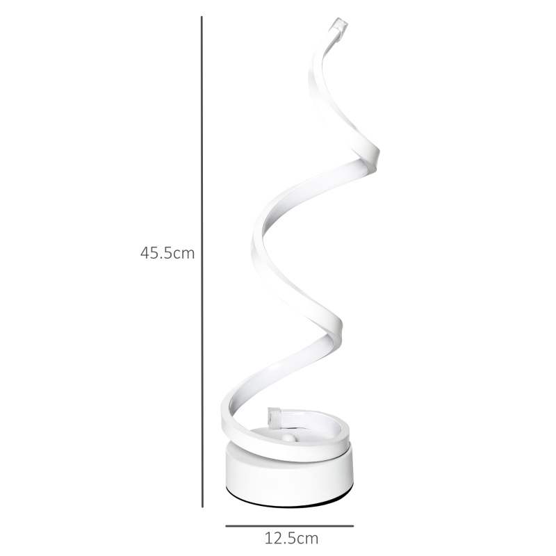 HOMCOM Set of 2 Modern Wave-Shaped LED Table Lamp with Round Metal Base for Living Room, Bedroom, White